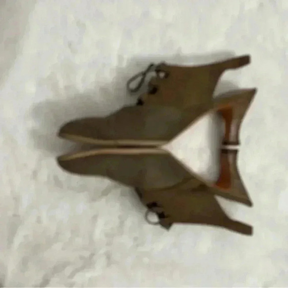 Vintage Salvatore Ferragamo Lace Up Suede Canvas Slingback Kitten Heels Beige - Picture 9 of 16